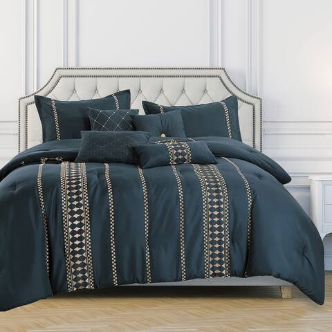Wellco Bedding Comforter Set Bed In A Bag - 7 Piece Luxury Kissa microfiber Bedding Sets - Oversized Bedroom Comforters