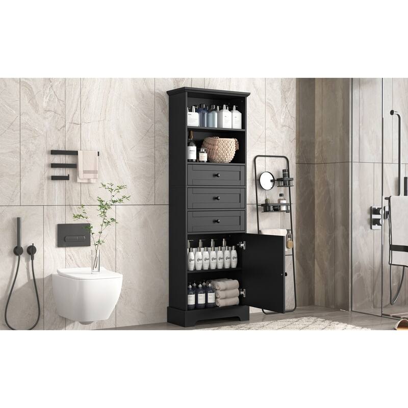 GDFStudio - Kael 67" Tall Storage Cabinet with Drawers & Adjustable Shelves, Modern MDF Organizer