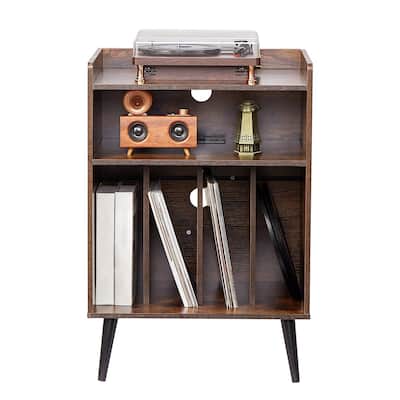 3-Tier Wooden Record Player Stand with LED Lights & USB Ports Brown - 20.47 x 15.75 x 29.53 inches