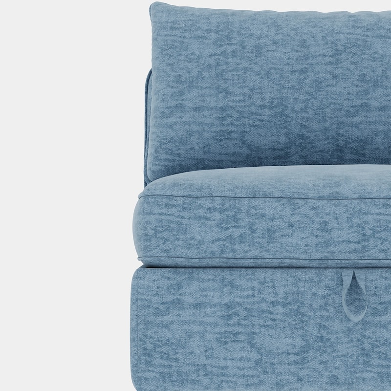 129" Chenille Sectional Sofa with Storage and Two Ottomans