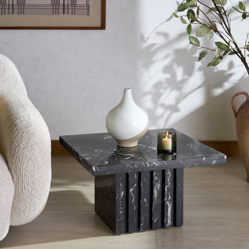 SAFAVIEH Couture Izzat Square Marble Accent Table - 21 In W x 21 In D x 12 In H - 21"W x 21"D x 12"H