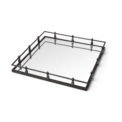 Christa Natural Metal Mirrored Base Square Tray - 22.0L x 22.0W x 3.1H