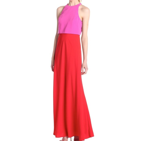 pink and red colorblock dress