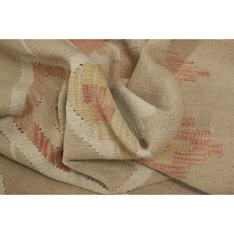 Hand Woven Oriental 100% Wool Carpet Southwestern Tribal Beige & Ivories Kilim Area Rug - 9' 10'' X 8' 0''
