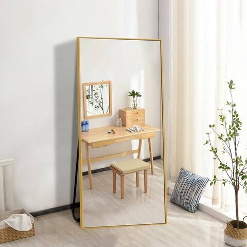 Modern Glam Aluminum Mirror Full Length Floor Mirror with Stand