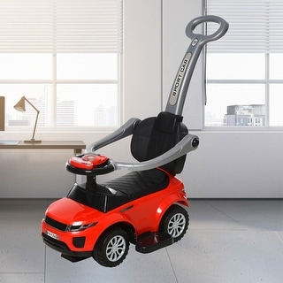 Push Car for Toddlers, 2-in-1 Ride-On Stroller Sliding Car with Guardrail, Horn, Music, and Storage for Kids 1-3 Years Old - Red