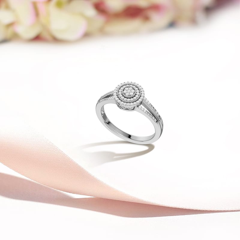 1/6ct TDW Diamond Cluster Halo Engagement Ring in 10K White Gold for Women