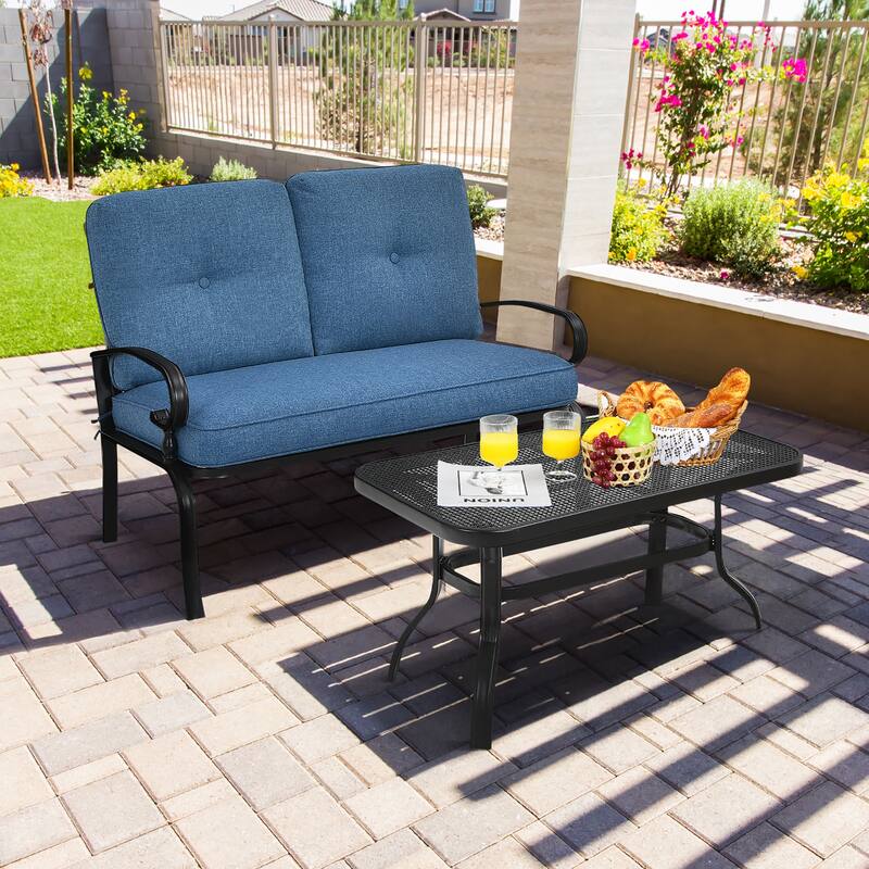 2PCS Patio Loveseat Bench Table Furniture Set Cushioned Chair