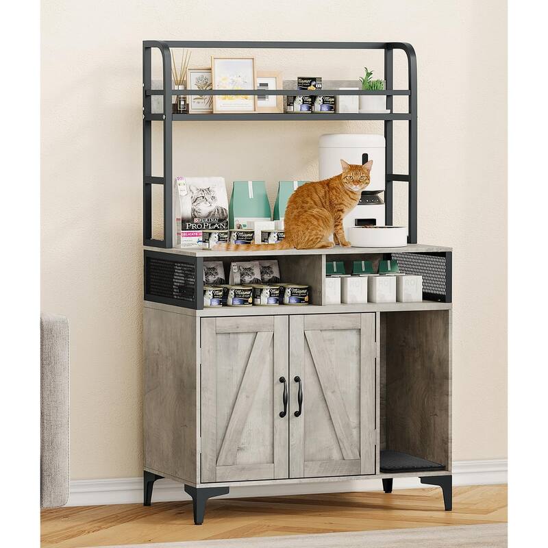 54.7in Cat Litter Box Cabinet with Privacy Cabinet and Dividers - Grey