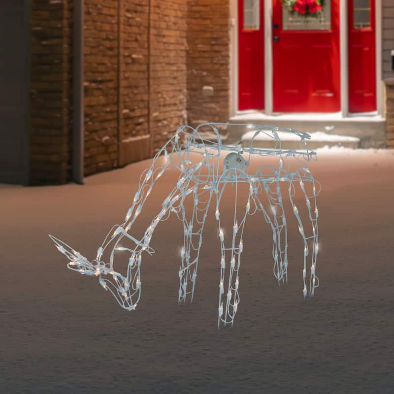 42" Lighted White Feeding Reindeer Animated Christmas Decoration