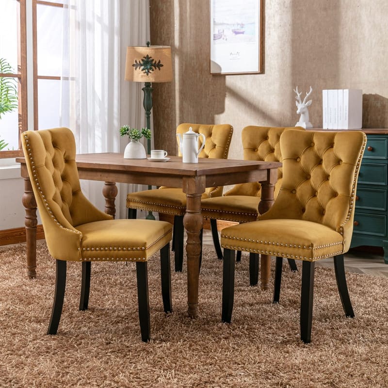 Tufted Velvet Dining Chairs with Nailhead Trim (Set of 2)