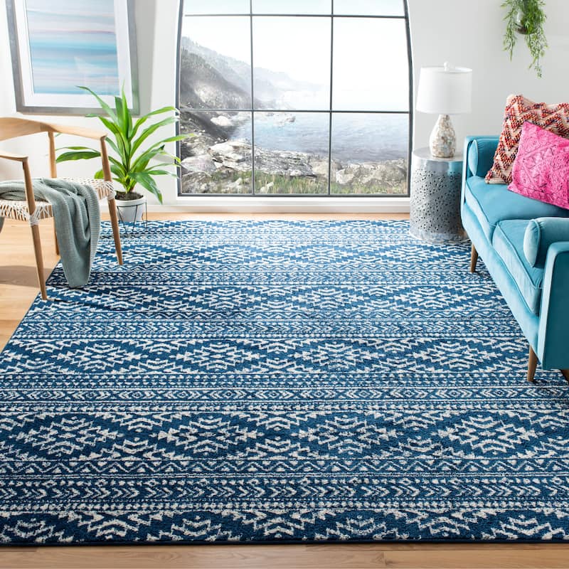 SAFAVIEH Tulum Bora Moroccan Boho Chic Area Rug - 11' Square - Navy/Ivory
