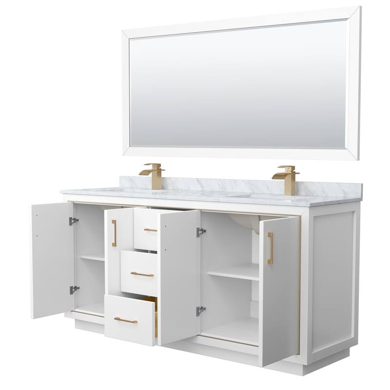Icon Double Vanity Set, White Carrara Marble Top, 70-Inch Mirror