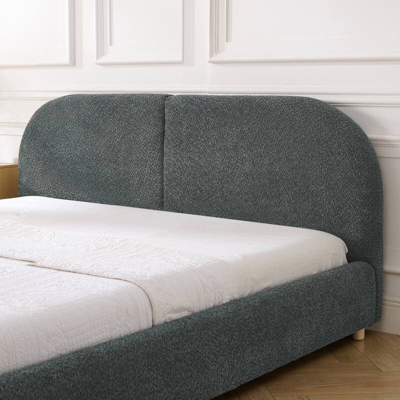 Stylish Curve-shaped Upholstered Platform Bed Frame Modern Minimalist Low Profile Bed with Curved Headboard Optional Storage Bed