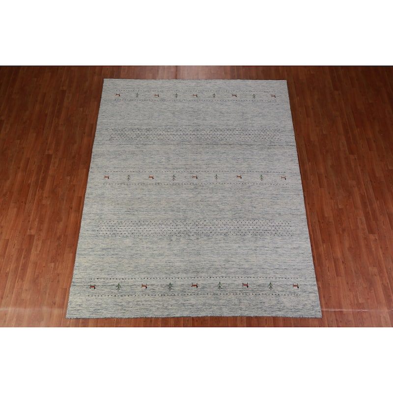 Tribal Gabbeh Indian Area Rug Handmade Beige Wool Carpet - 7'10" x 9'10"