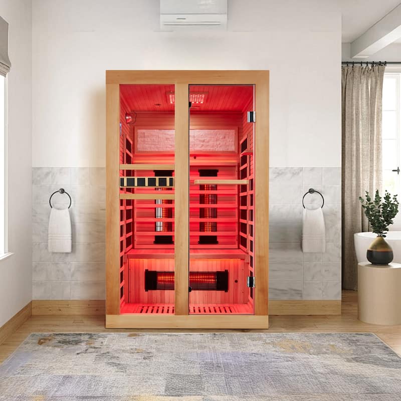 Hemlock Infrared Sauna with Red Light Therapy - Beauty Lamp & 15-Min Fast Warm-Up