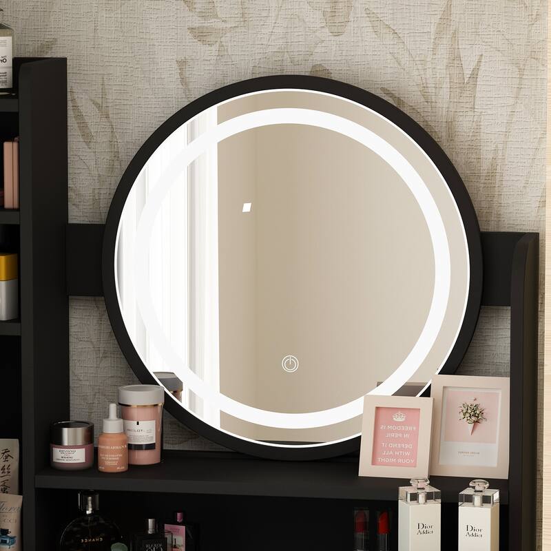 31.5'' W Makeup Vanity Set with Stool and Mirror LED Light Dressr