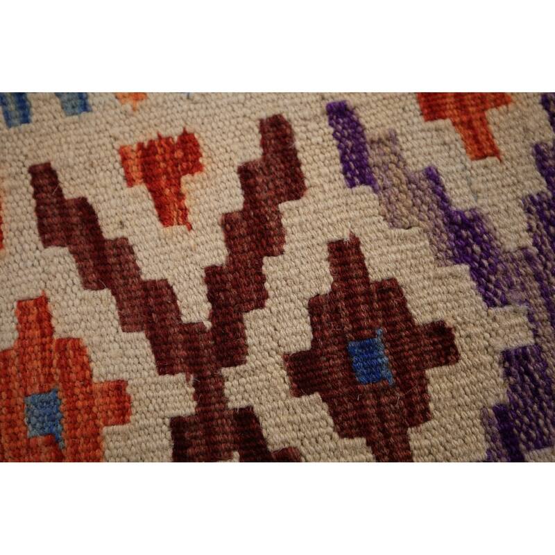 Geometric Kilim Reversible Area Rug Hand-Woven Wool Carpet - 8'0" x 11'10"