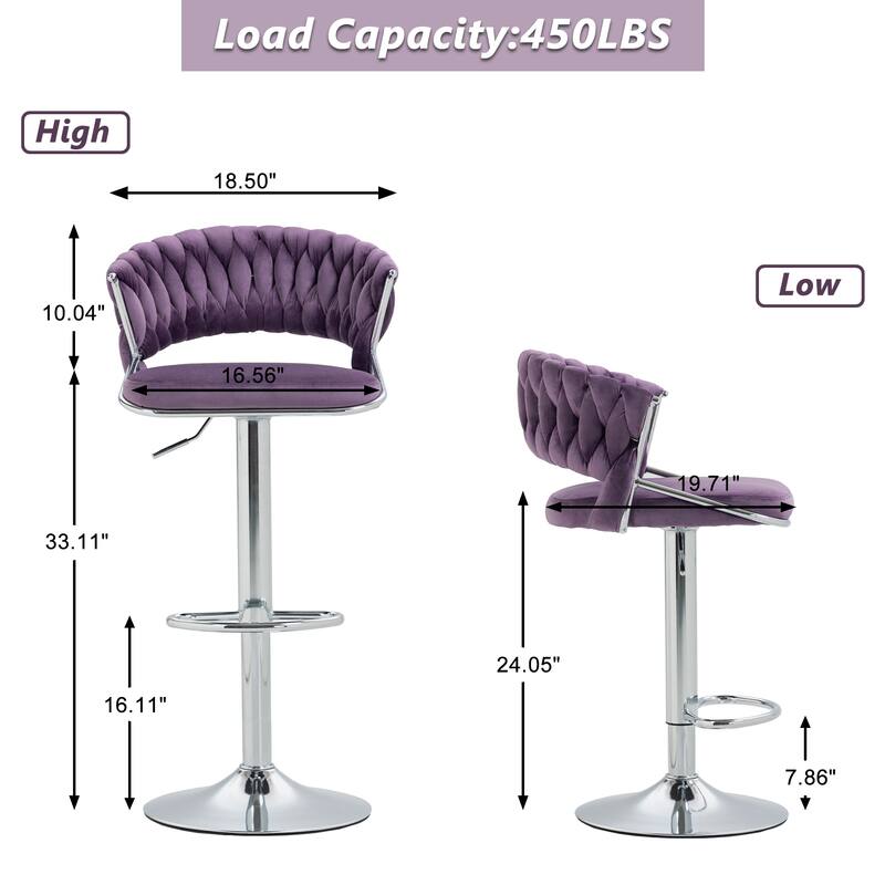 Modern Velvet Counter Bar Stools with Backs(Set of 2)