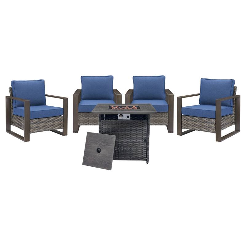 Pocassy Outdoor 30" Fire Pit Table with Sofa Swivel Chair Set