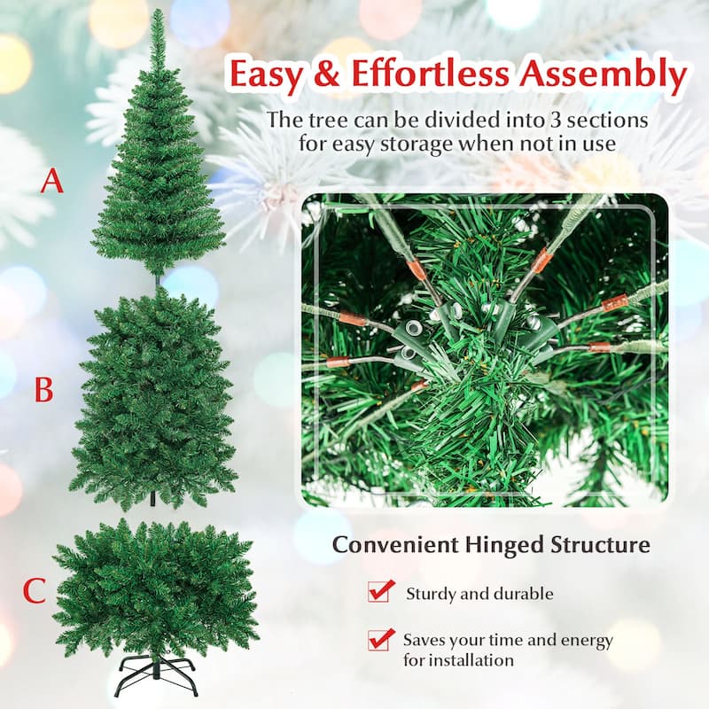Gymax 7.5ft Pre-Lit Pencil Christmas Tree Hinged PVC Tree w/ 350
