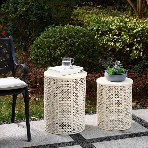 Glitzhome Set of 2 Multi-functional Metal Garden Stool Plant Stand Accent Table
