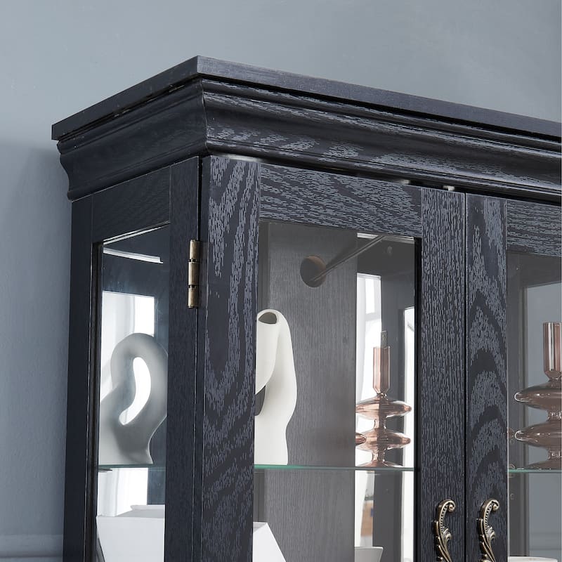 Elegant Lighted Glass Curio Display Cabinet Wooden Frame Storage Includes Light Bulb Ideal for Wine, Toys & Collectibles