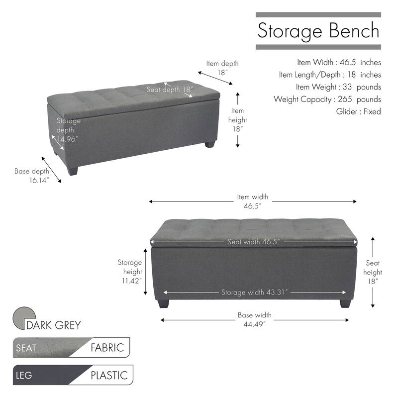 Porthos Home Ved Storage Bench, Flip Top, Fabric Upholstery