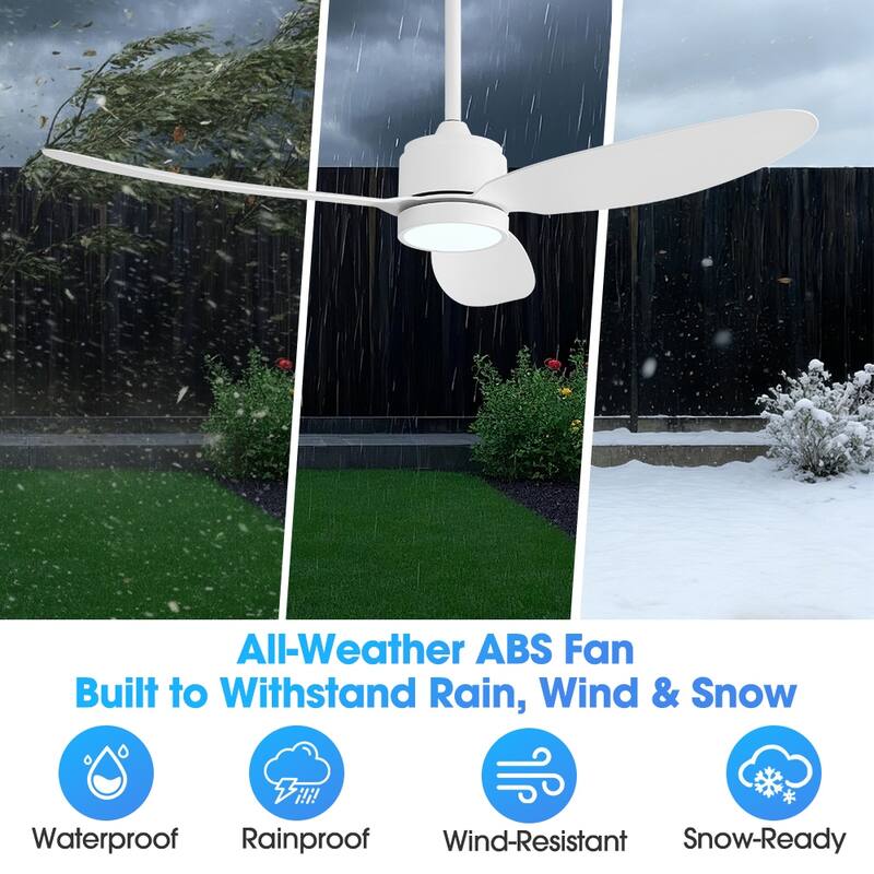 MLiAN 42 in 3 ABS Blades Indoor and Outdoor Ceiling Fan with Integrated LED and Remote Downrod