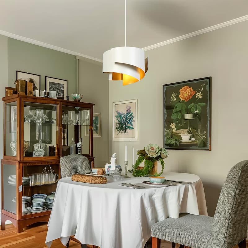 Modern Unique 3-Light Chandelier White Gold Spiral Design Large Pendant for Kitchen Dining Room - 15.8 " × 9.8 "