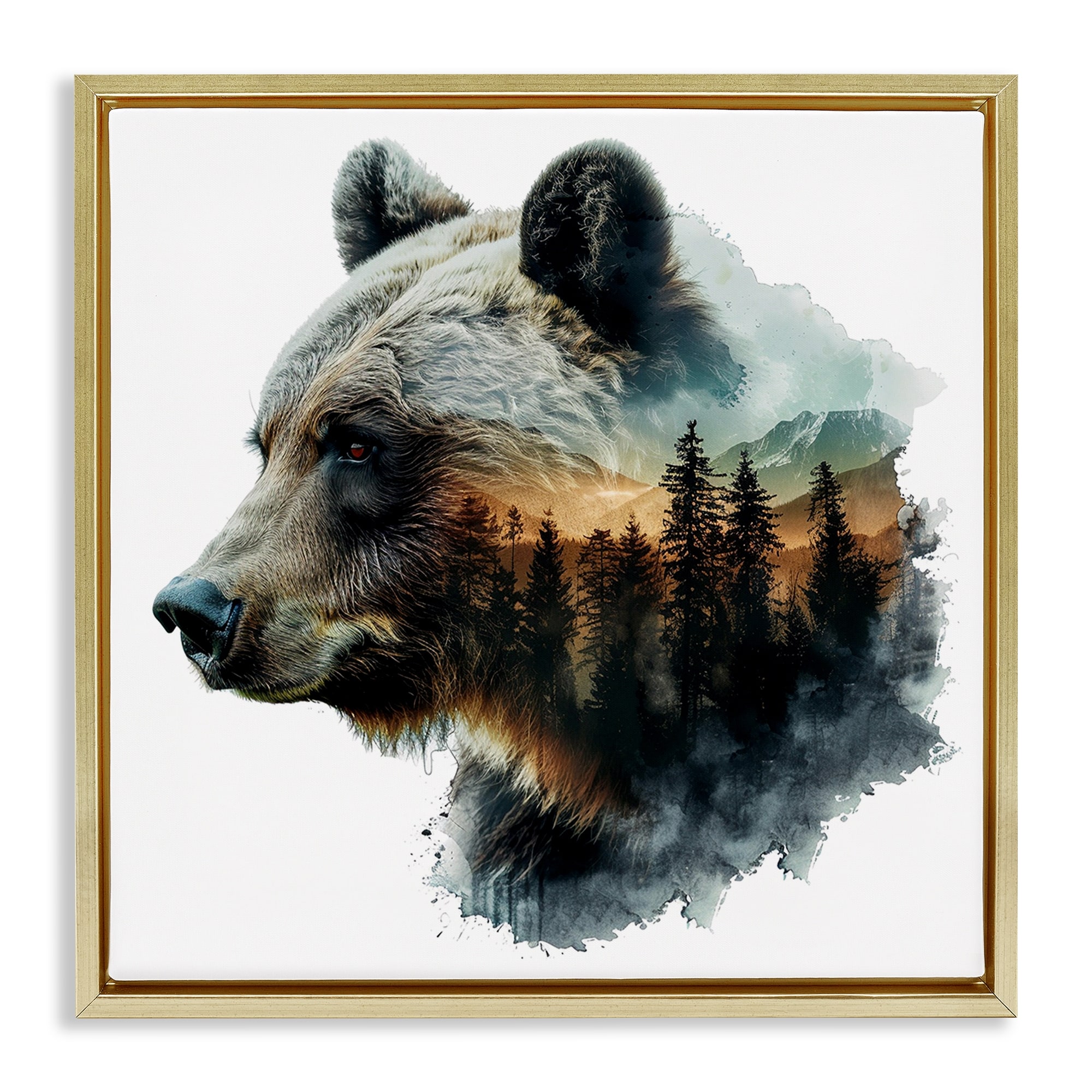 Stupell Bear Woodland Silhouette Framed Floater Canvas Wall Art Design By LSR Design Studio