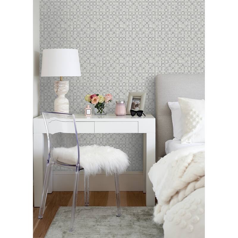 A-Street Prints Sarni Platinum Grid Wallpaper