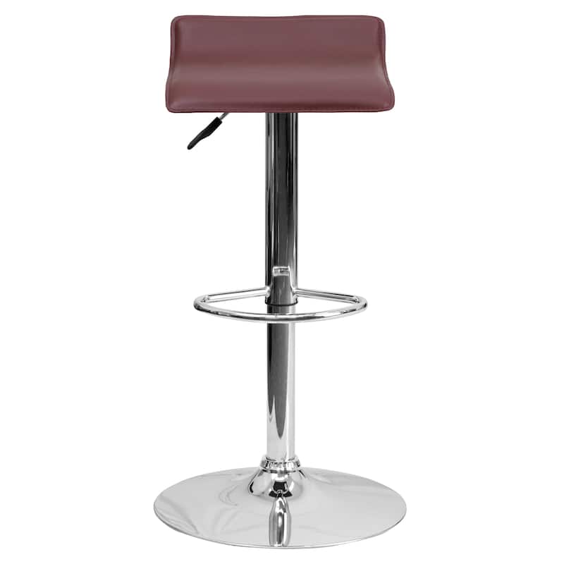 2 Pack Contemporary Vinyl Adjustable Height Barstool with Solid Wave Seat - 15"W x 15"D x 25.5" - 34"H