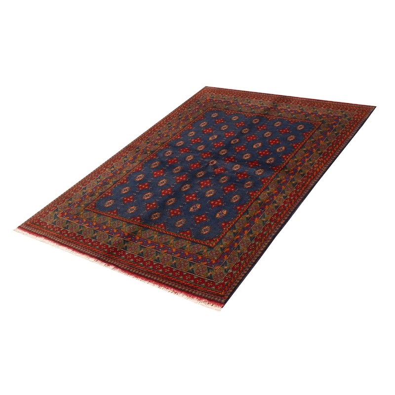 ECARPETGALLERY Hand-knotted Uzbek Kargahi Blue Wool Rug - 5'4 x 7'10