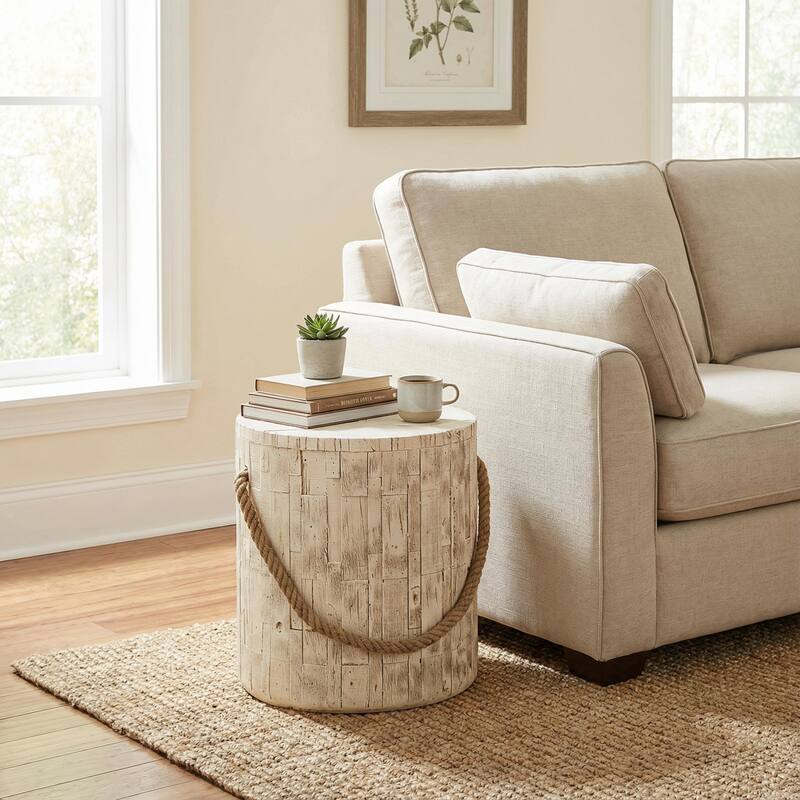 Christopher Knight Home - 14.57'' Rustic Wood Look MGO Side Table with Decorative Braided Cord - 14.57"W/Wood Finish