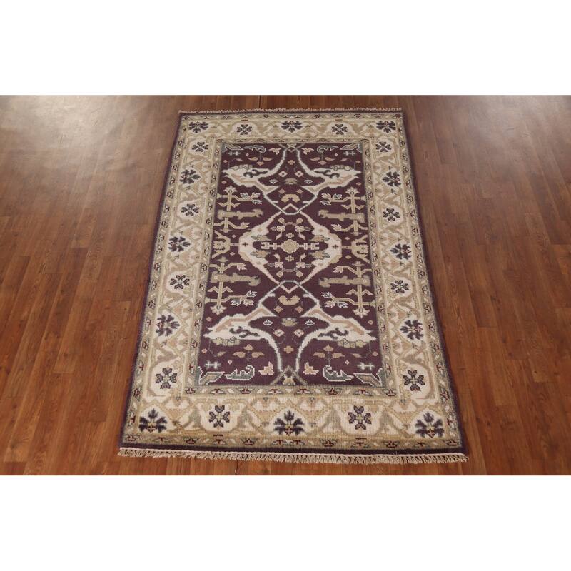 All-Over Oushak Indian Area Rug Handmade Wool Carpet - 4'2"x 6'5"