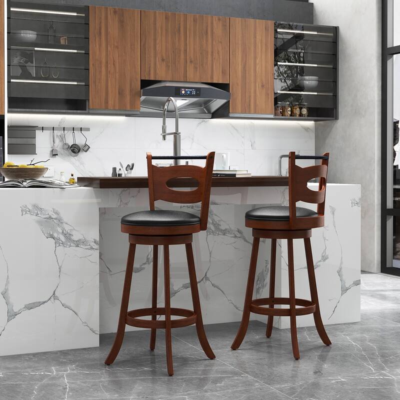 Costway Set of 2 Bar Stools Swivel Dining Chairs Solid Rubber Wood