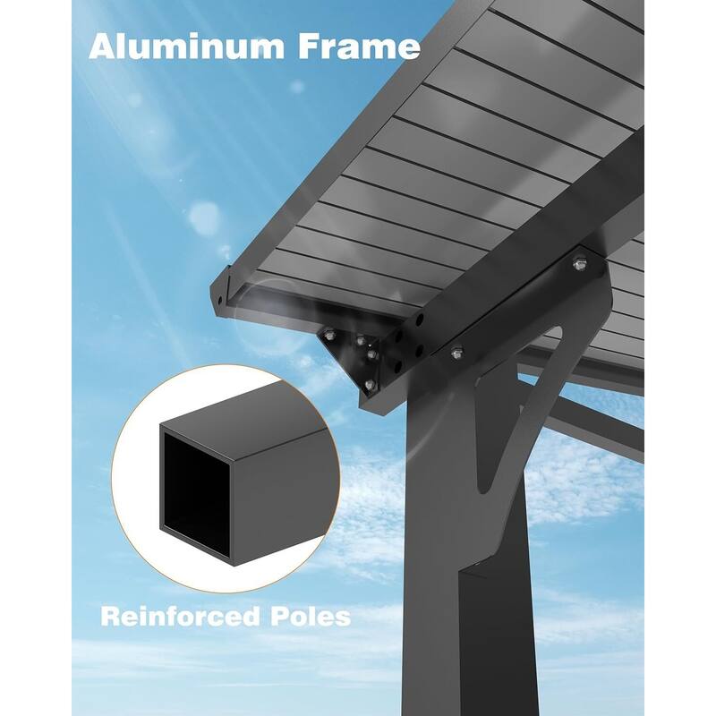 12x20 FT Wall Mounted Lean to Hardtop Gazebo Pergola for Porch, Decks, Backyard - 12X20 Ft