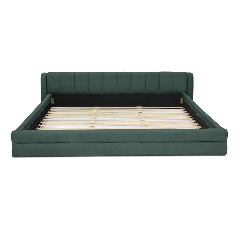 King Size Upholstered Bed Frame with Thick Fabric, comfortable upholstered bed frame, Chenille fabric, with headboard
