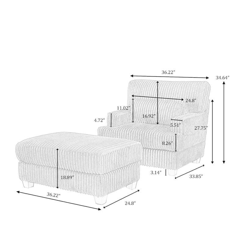 36" W Upholstered Chaise Lounge Oversized Accent Chair with Ottoman