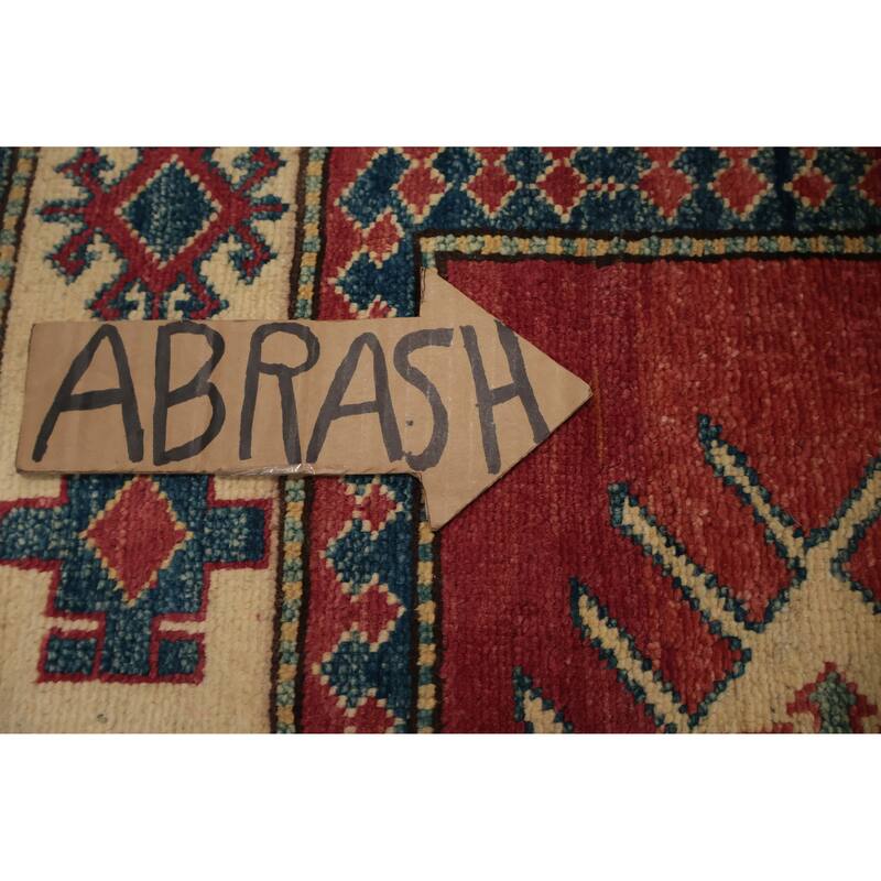 Hand Knotted Oriental 100% Wool Carpet Traditional Geometric Red Kazak Area Rug - 4' 11'' X 3' 8''