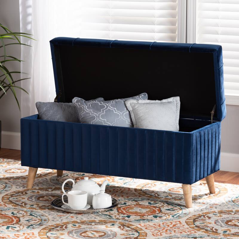 Hanley Modern and Contemporary Velvet Fabric and Wood Storage Ottoman