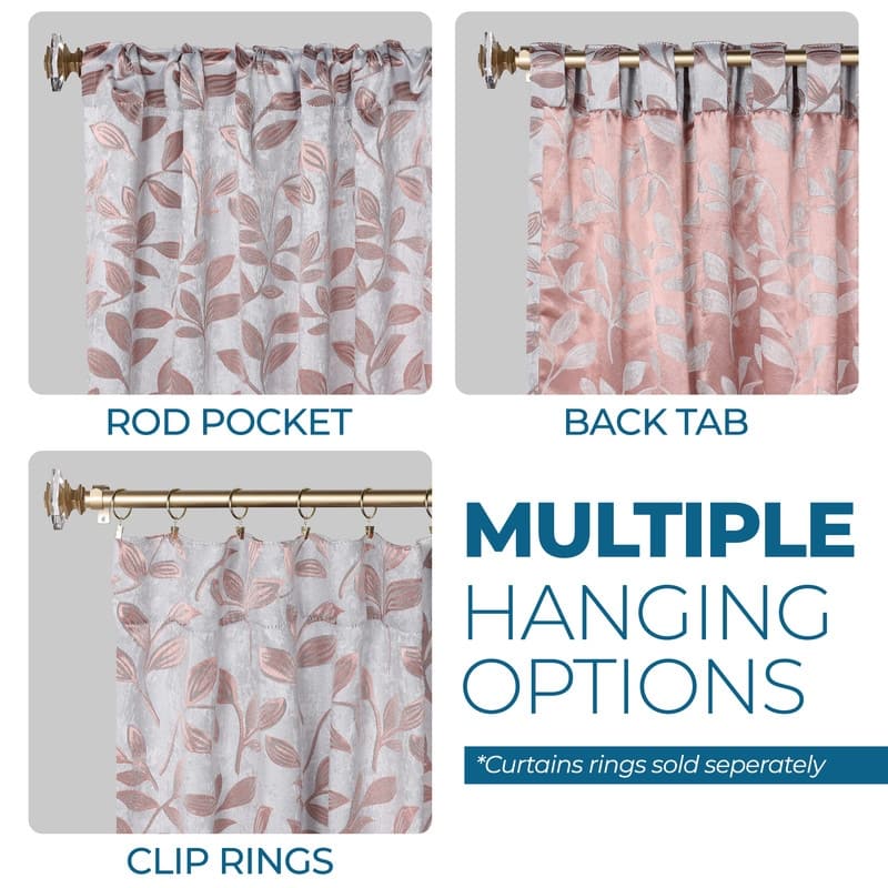 Superior Leaves Machine Washable Room Darkening Curtains with Back Tabs, Set of 2