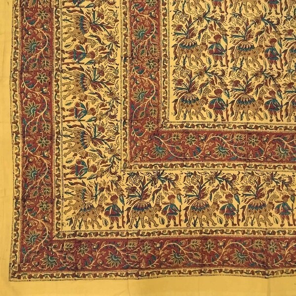Handmade Cotton Tribal Desert Camel Block Print Tapestry Throw Bedspread Coverlet Burnt Orange Full