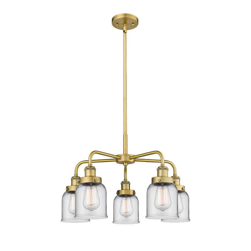 Innovations Lighting Bell - 5 Light 23" Stem Hung Chandelier - Clear/Brushed Brass