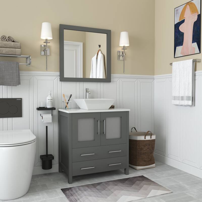 Vanity Art 30-inch Single Sink Bathroom Vanity Set With Engineered Marble Top and Free Mirror - 30 x 18.5 x 36 Inches