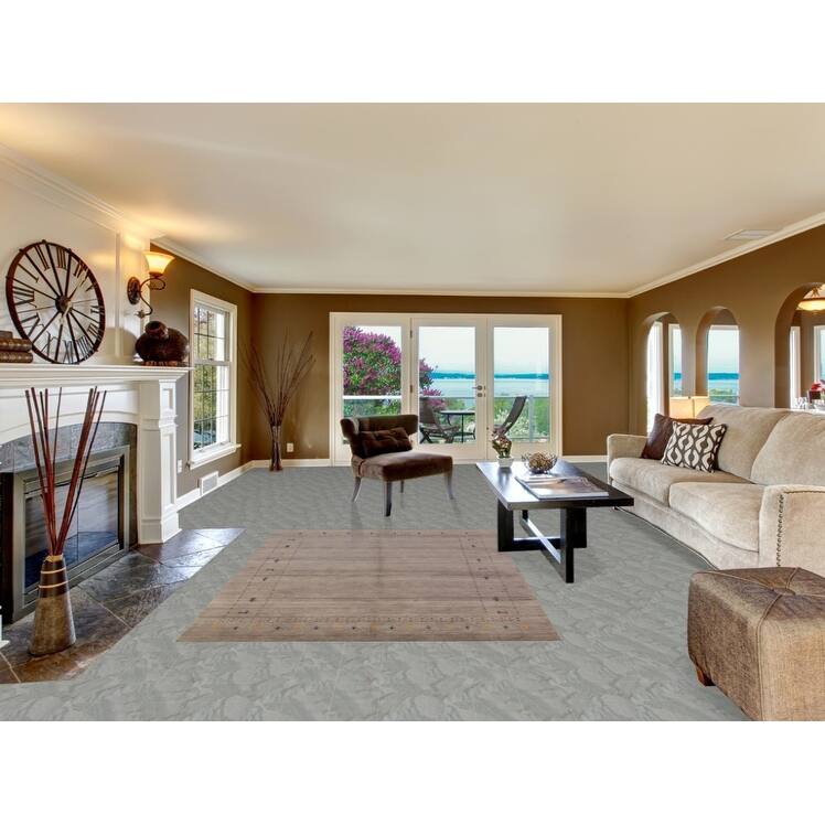 Contemporary Gabbeh Rug Hand-Knotted Beige Modern Wool Carpet - 5'3" x 7'8"