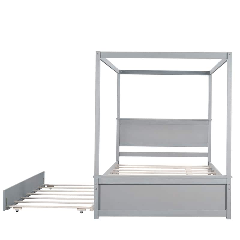 Canopy Platform Bed with Trundle, Support Slats
