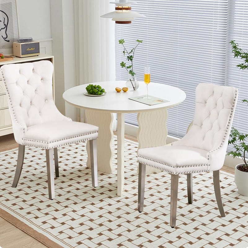 Tufted Naliheads Solid Wood Upholstered Dining Chairs (Set of 2)