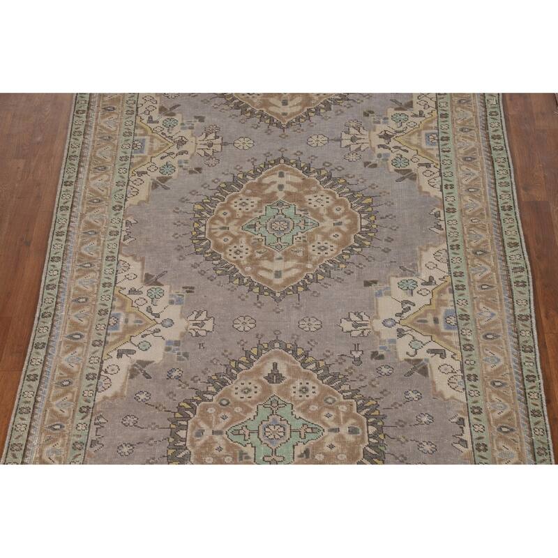 Gray Geometric Tabriz Persian Rug Handmade Wool Carpet - 5'1"x 12'6"